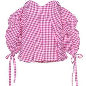 CAROLINE CONSTAS Off-The-Shoulder Gingham Top w/ T